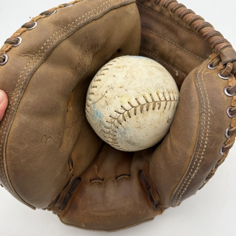 Rawlings‎ DB35 Steve Yeager Catchers Baseball Glove Mitt Left Handed VTG W/Ball
